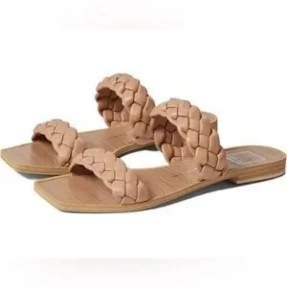Womens Dolce Vita Indy Cafe Stella Tan Braided Leather Strap Slide Sandal 7 * - Picture 1 of 8